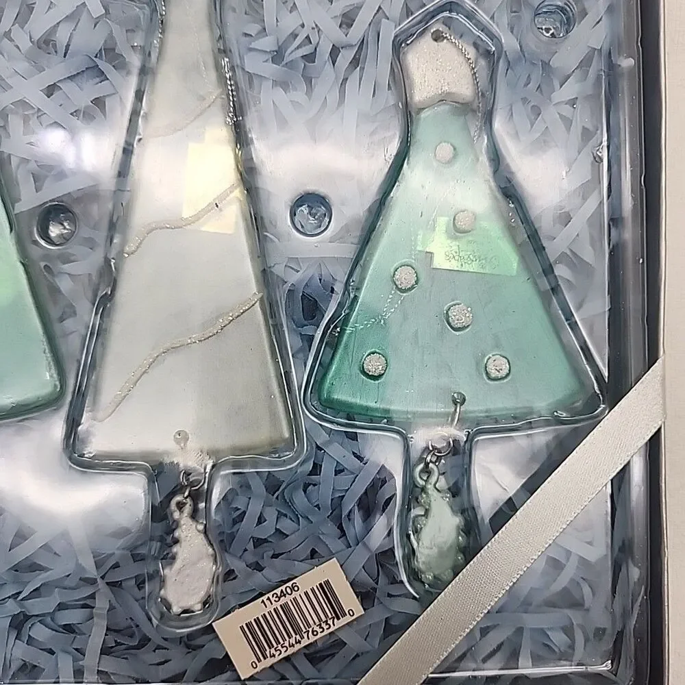 Ornament Enesco Clear Christmas Tree With Dangling Snowscapes Glass Set Of 3 NEW